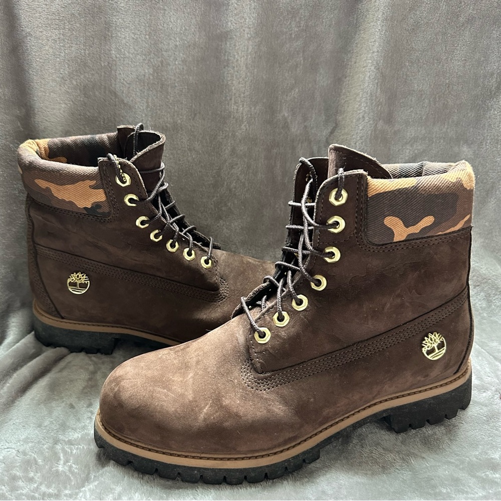 VERY RARE Timberland Heritage 6 Inch Waterproof Brown Camo Military Style Boots